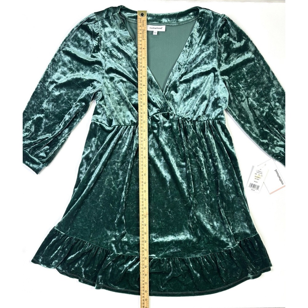 Motherhood Dress Women's Medium New W/ Tags Green Crushed Velvet Long Sleeve - Picture 6 of 11